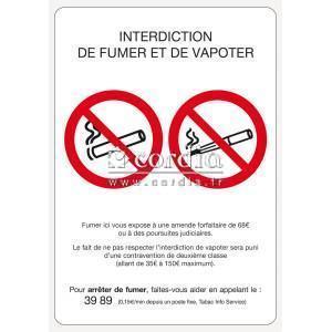 Panneau interdiction de fumer et vapoter - Format A5