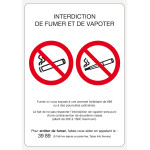 Panneau interdiction de fumer et vapoter - Format A5
