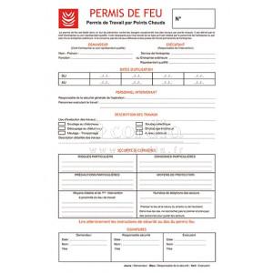 Permis de feu (Liasse de 50 formulaires en 3 exemplaires)