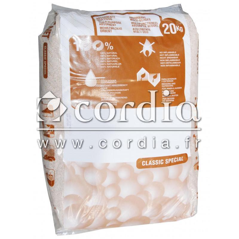 Sac de 20Kg MINERVA absorbant hydrocarbure ( huile, acide, essence, eau,  produits chimiques )