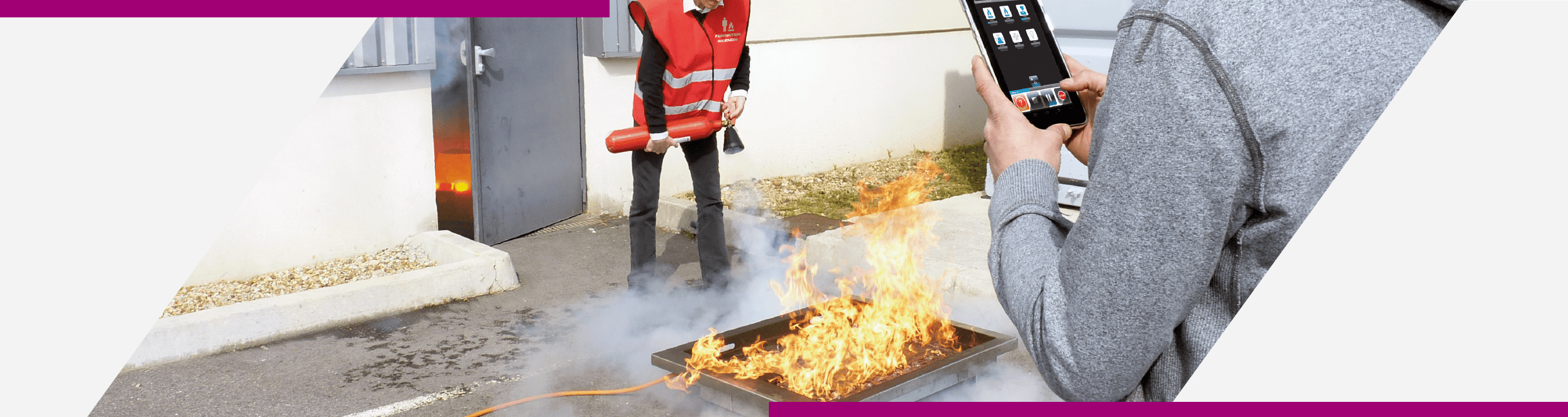 Formation extincteur avec notre bac a feu Satellit